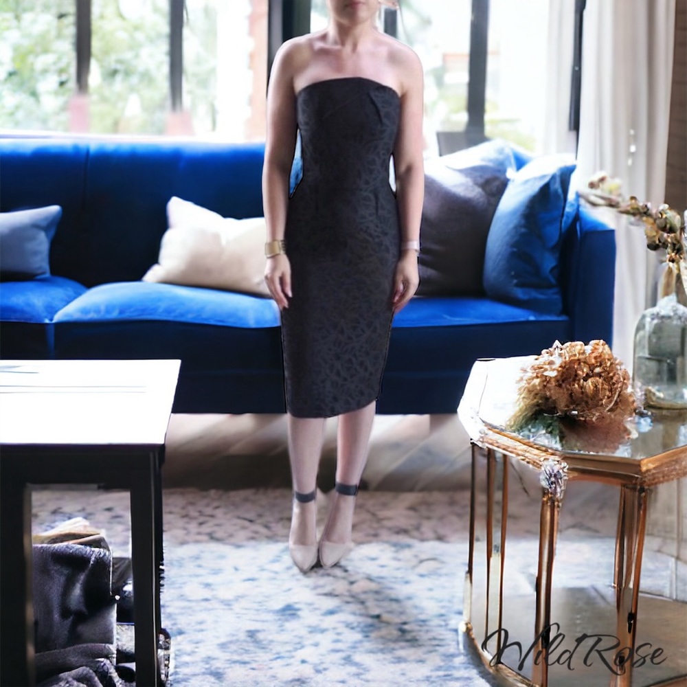 ROLAND MOURET Electra Black Lace Corset Bustier Staples Boning Pencil Dress SZ 8 - Picture 1 of 16